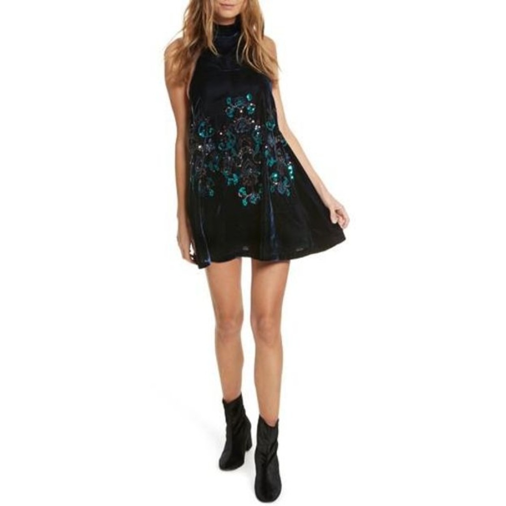 Free People Jills Sequin Velvet Blue Mini Dress